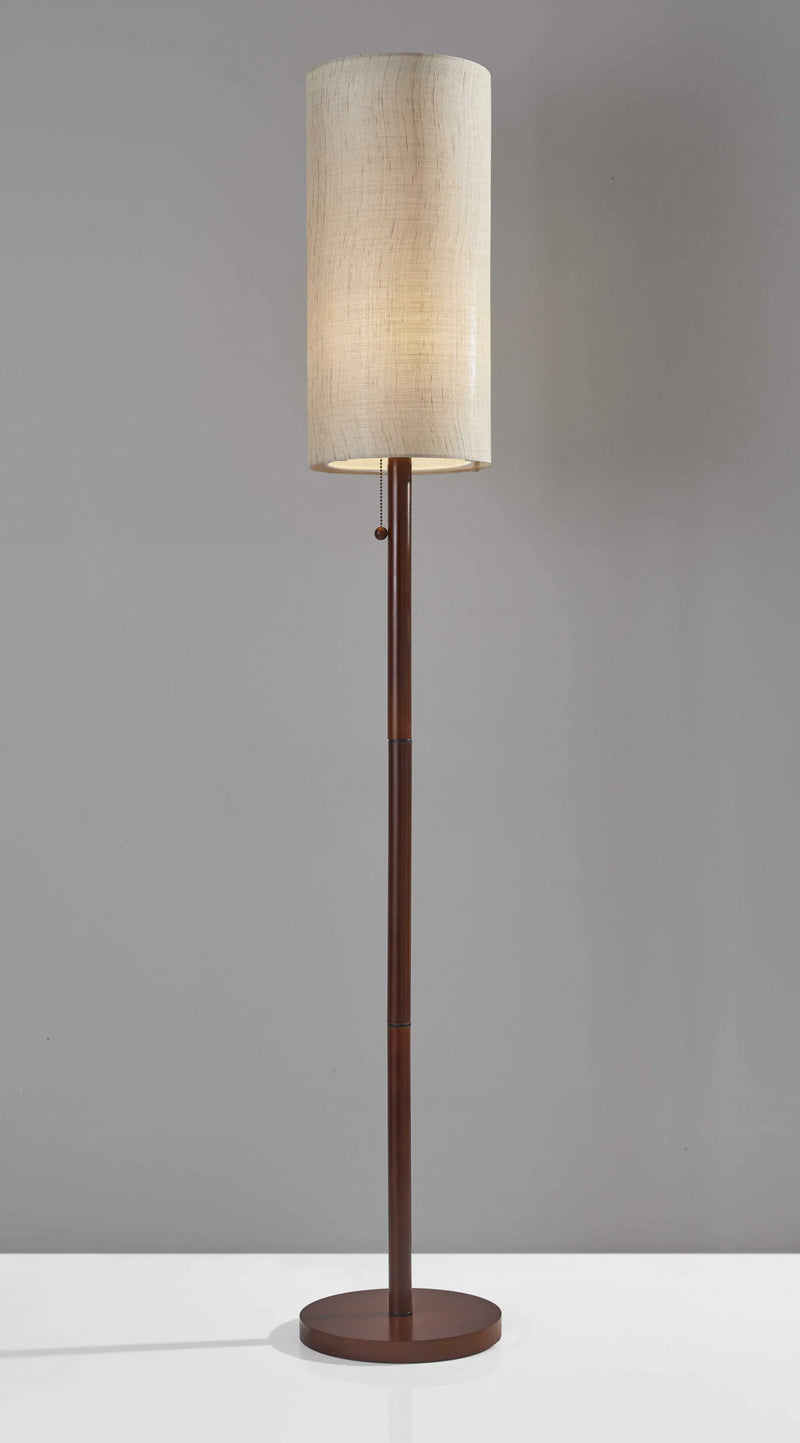 65" Brown Solid Wood Floor Lamp With Beige Linen Drum Shade - GreatEagleInc