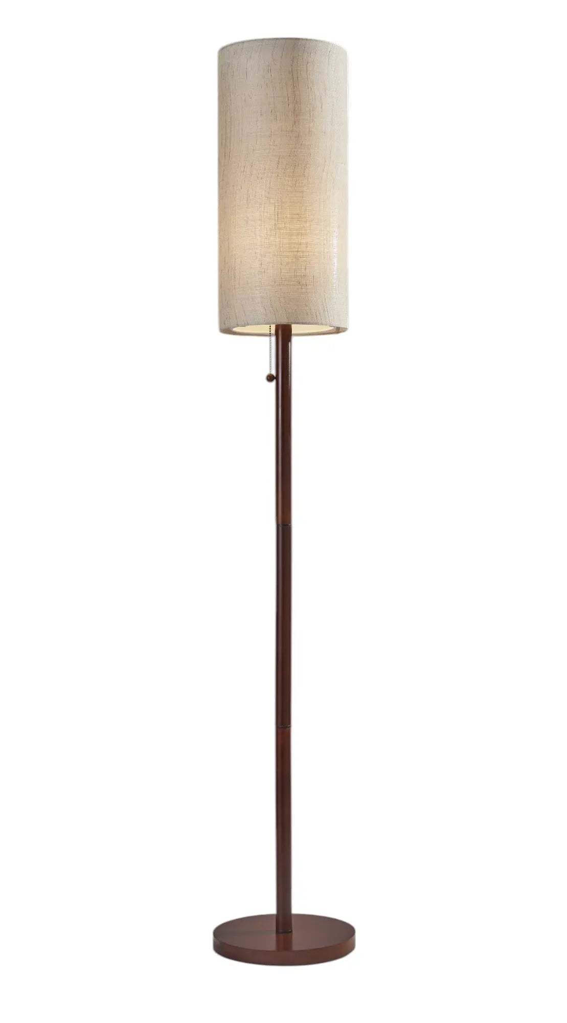 65" Brown Solid Wood Floor Lamp With Beige Linen Drum Shade - GreatEagleInc