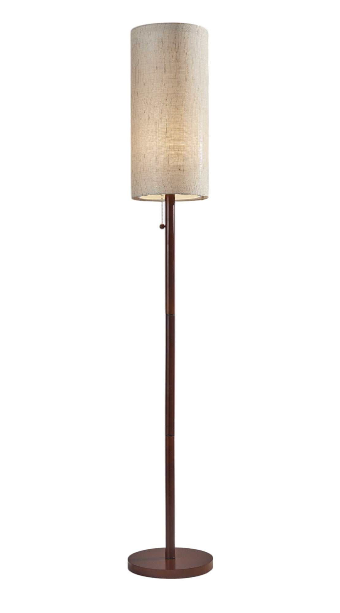 65" Brown Solid Wood Floor Lamp With Beige Linen Drum Shade - GreatEagleInc
