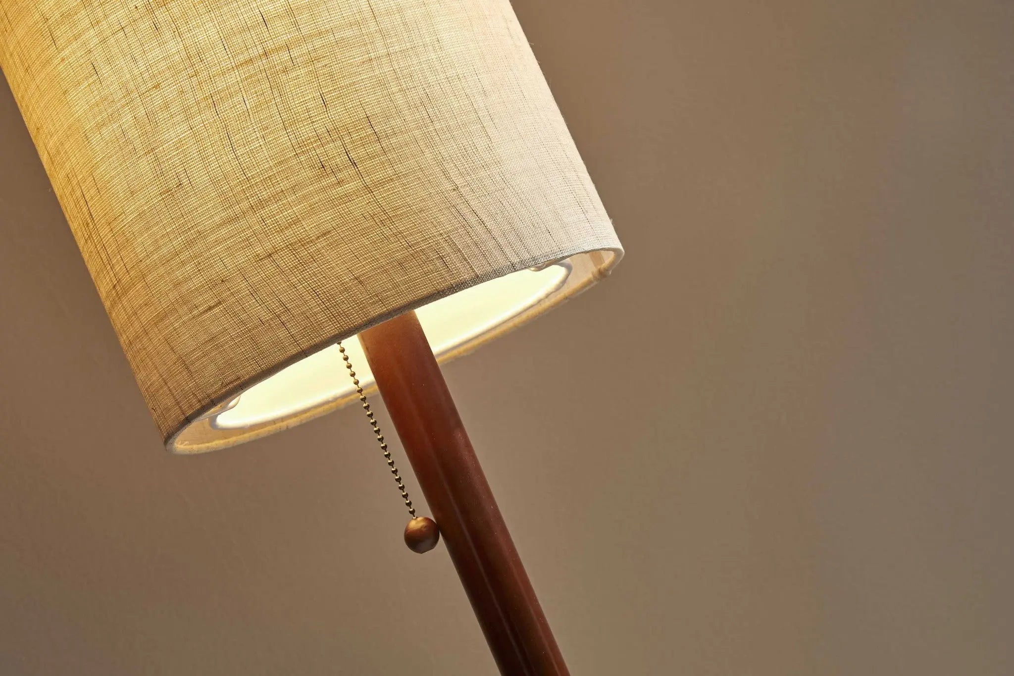 65" Brown Solid Wood Floor Lamp With Beige Linen Drum Shade - GreatEagleInc