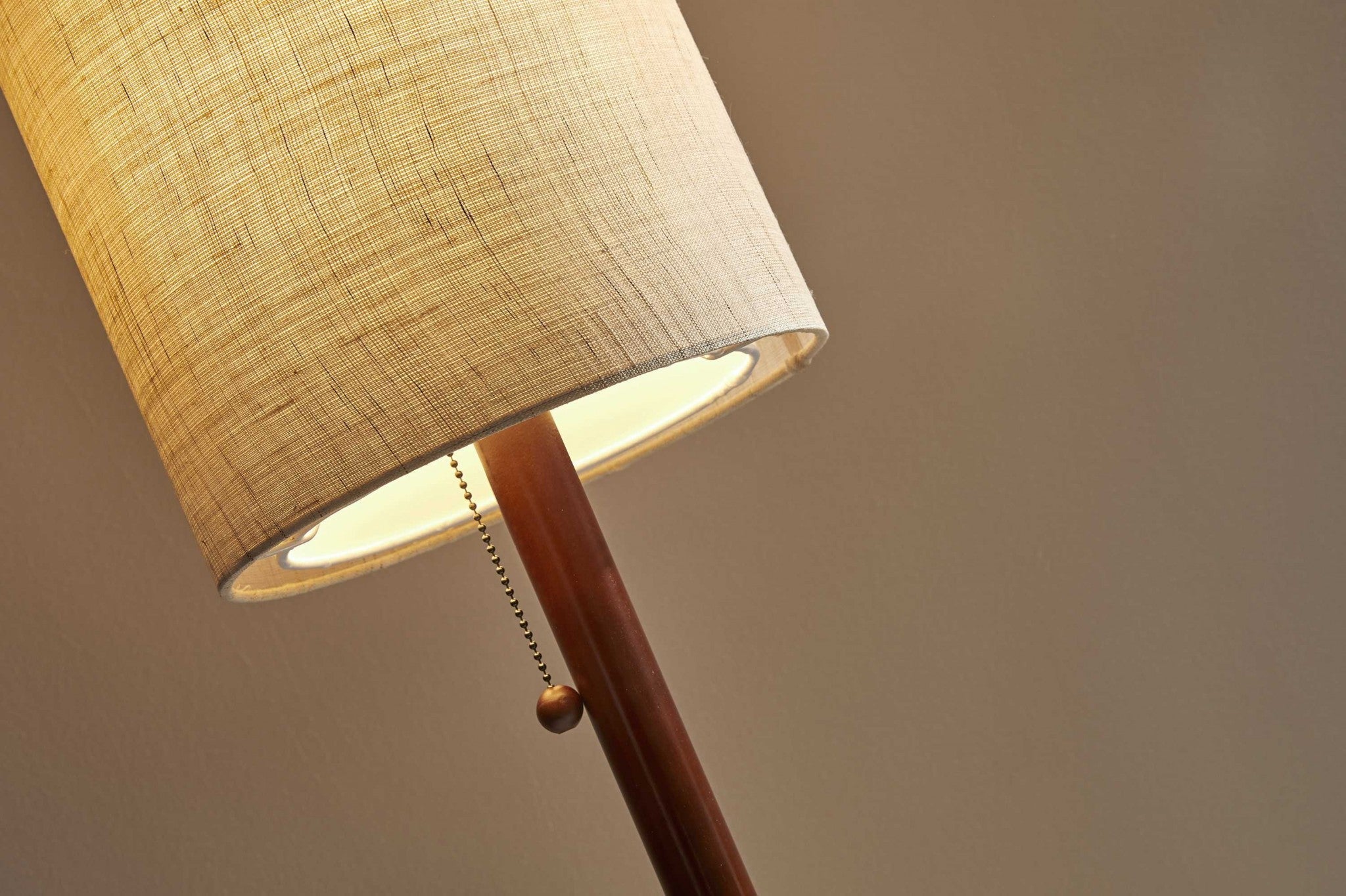65" Brown Solid Wood Floor Lamp With Beige Linen Drum Shade - GreatEagleInc