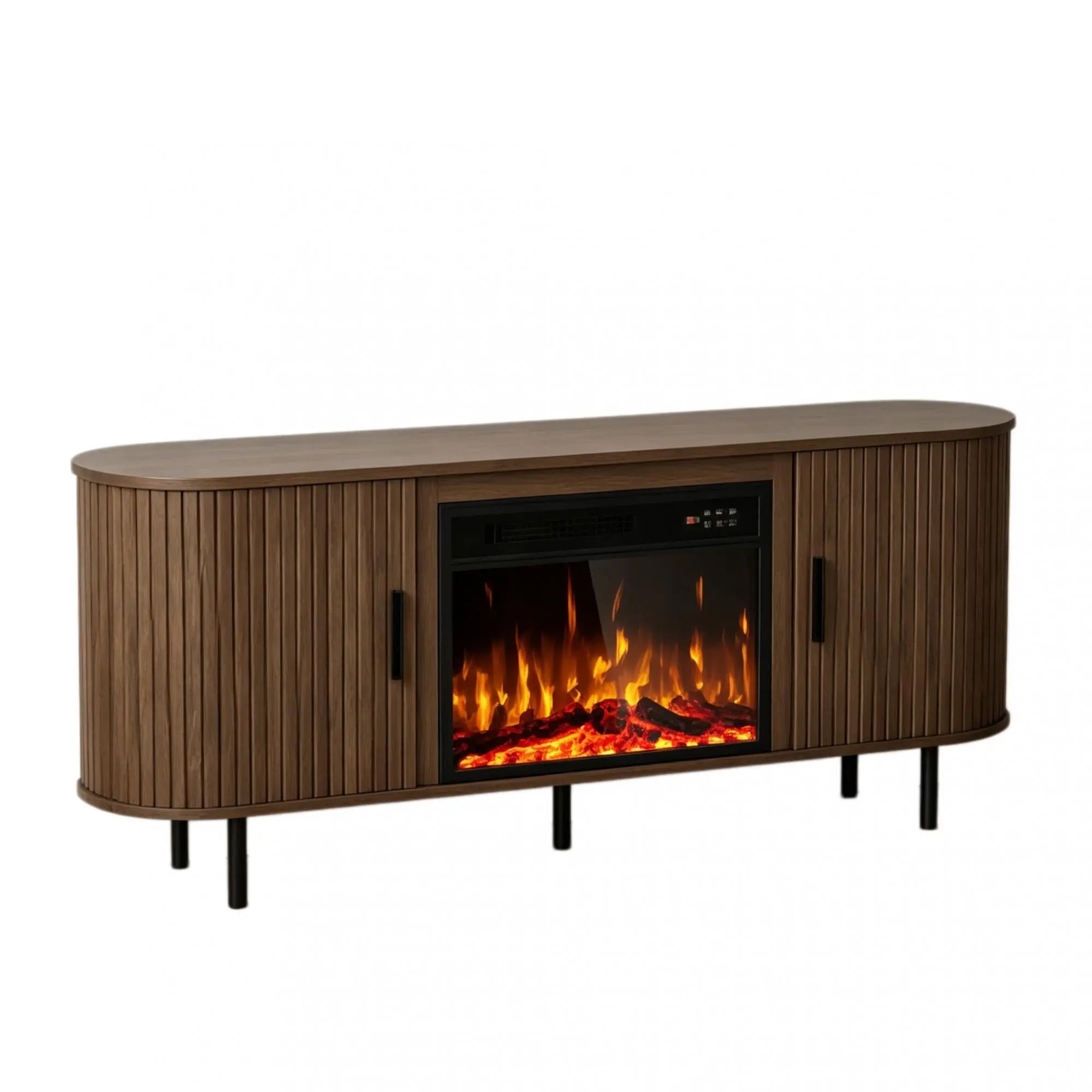 65" Brown Wood Fireplace TV Stand With Fireplace Homeroots Living Room