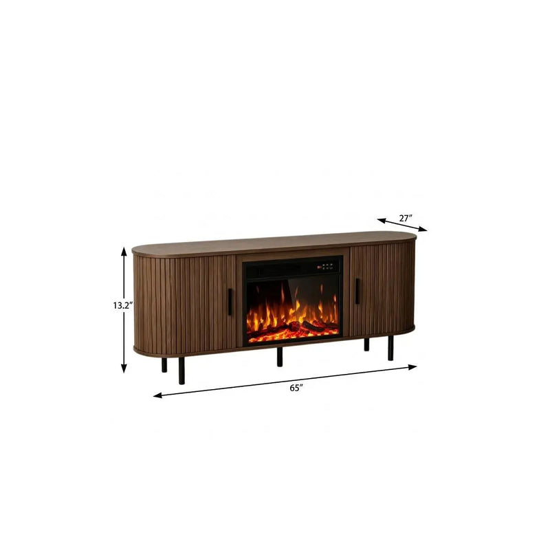 65" Brown Wood Fireplace TV Stand With Fireplace Homeroots Living Room