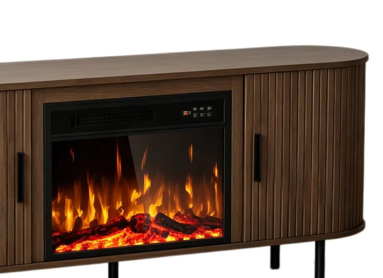 65" Brown Wood Fireplace TV Stand With Fireplace Homeroots Living Room