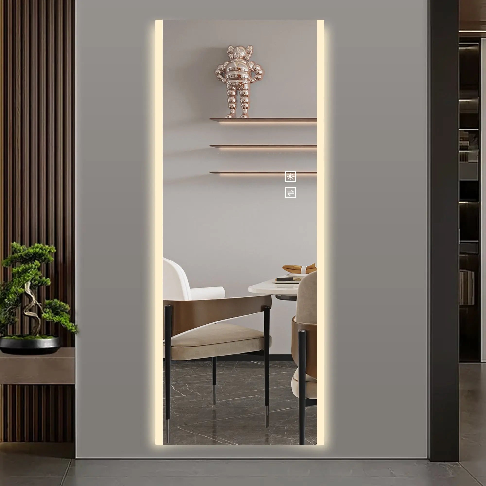 65" Silver Lighted Wall Mounted And Leaning Frameless Full Length Hanging Mirror Homeroots Bed & Bath