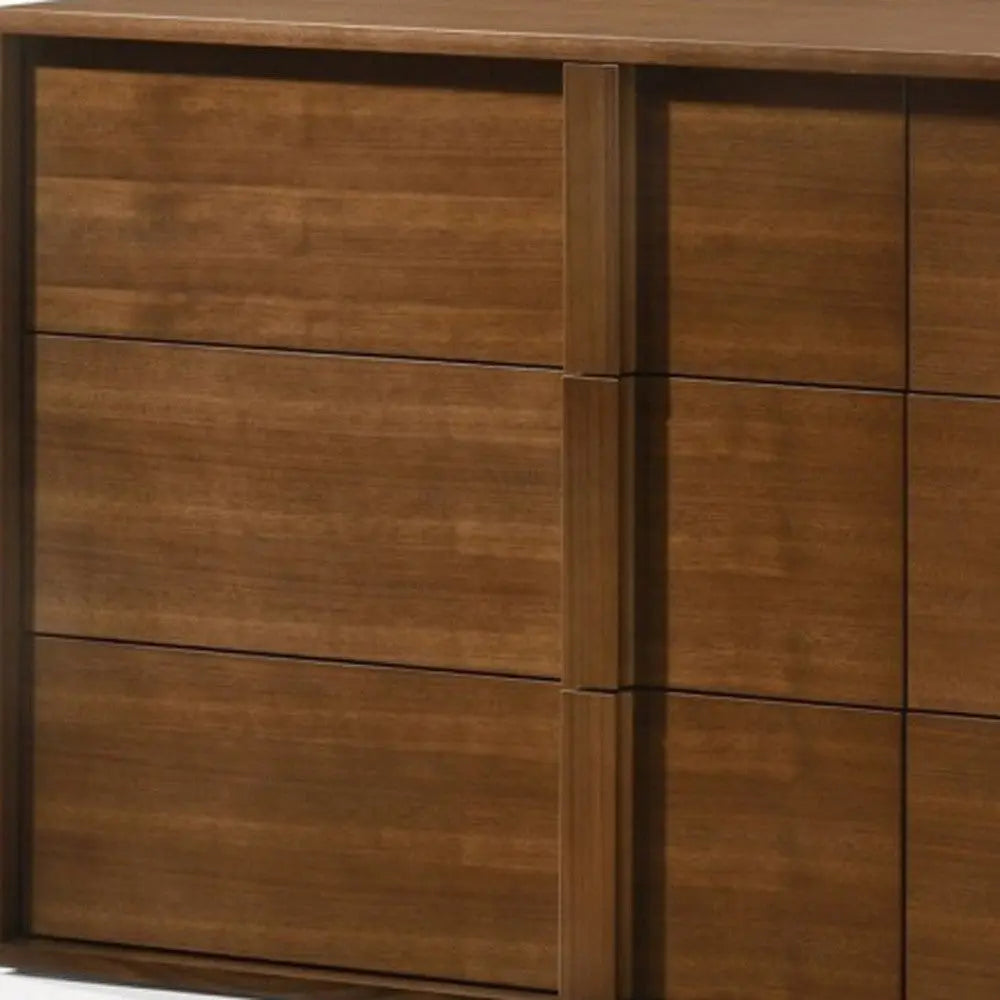 65" Walnut Solid Wood Six Drawer Double Dresser Homeroots Bed & Bath