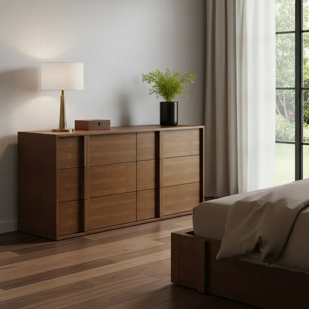65" Walnut Solid Wood Six Drawer Double Dresser Homeroots Bed & Bath