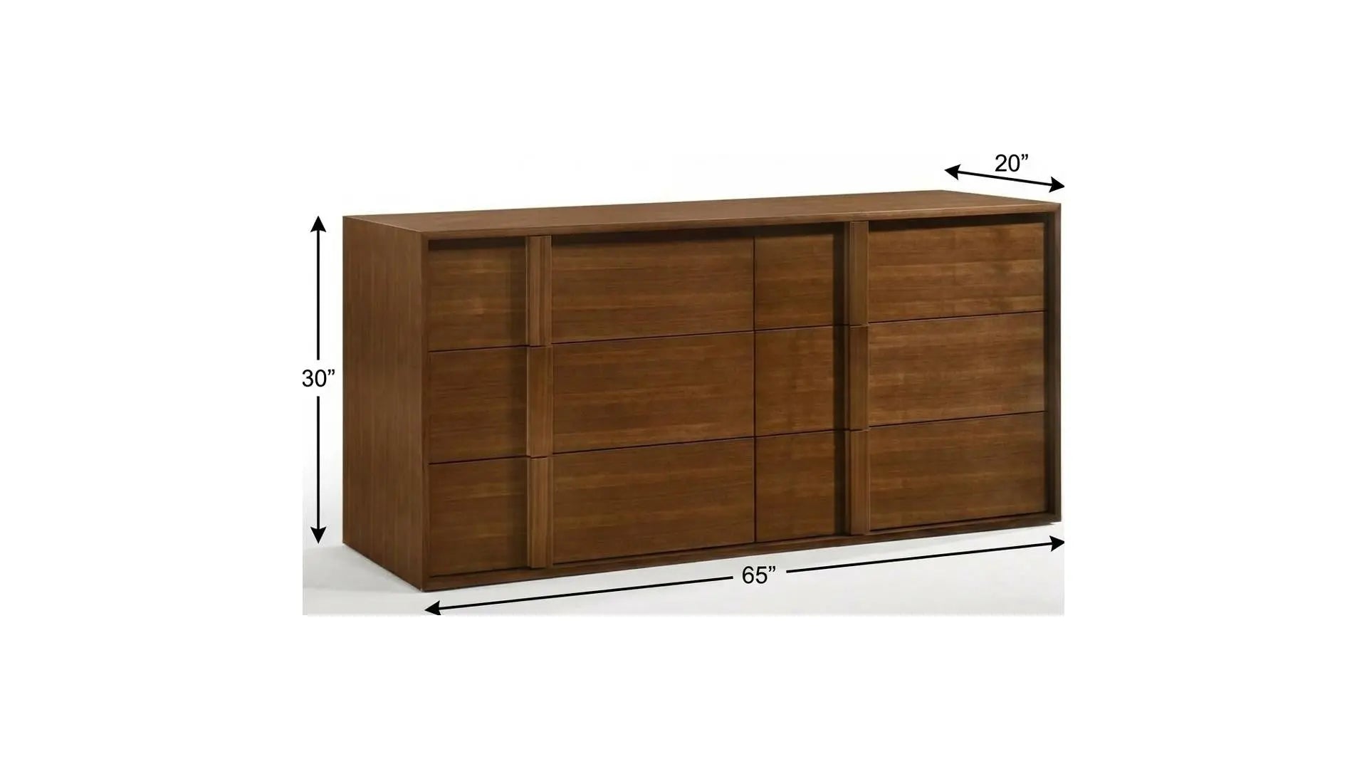 65" Walnut Solid Wood Six Drawer Double Dresser Homeroots Bed & Bath