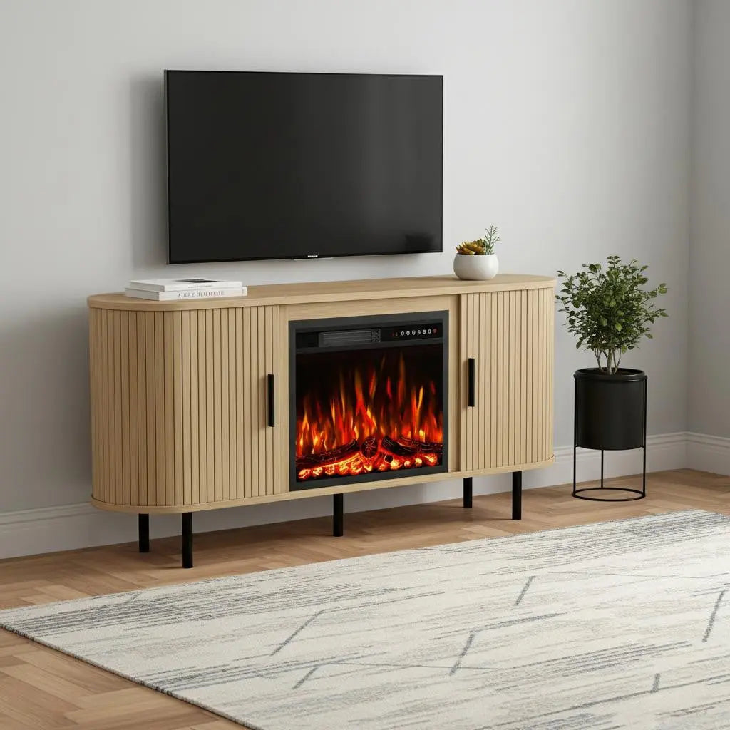 65" White Wood Fireplace Entertainment Center With Fireplace Homeroots Living Room