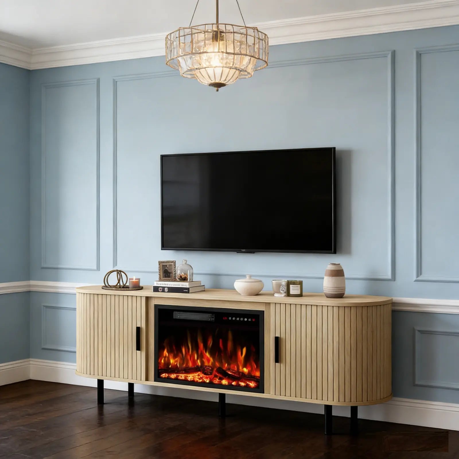 65" White Wood Fireplace Entertainment Center With Fireplace Homeroots Living Room