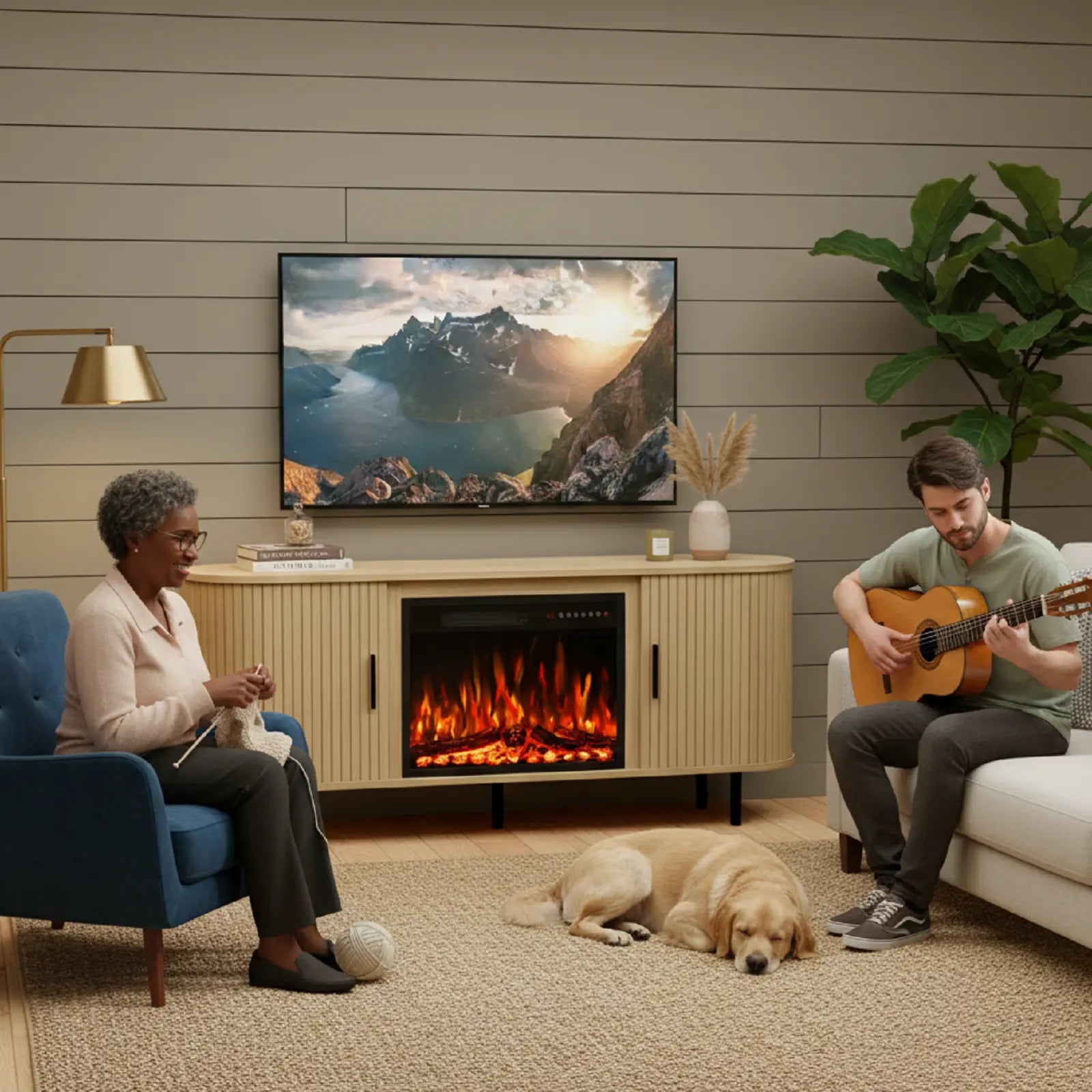 65" White Wood Fireplace Entertainment Center With Fireplace Homeroots Living Room