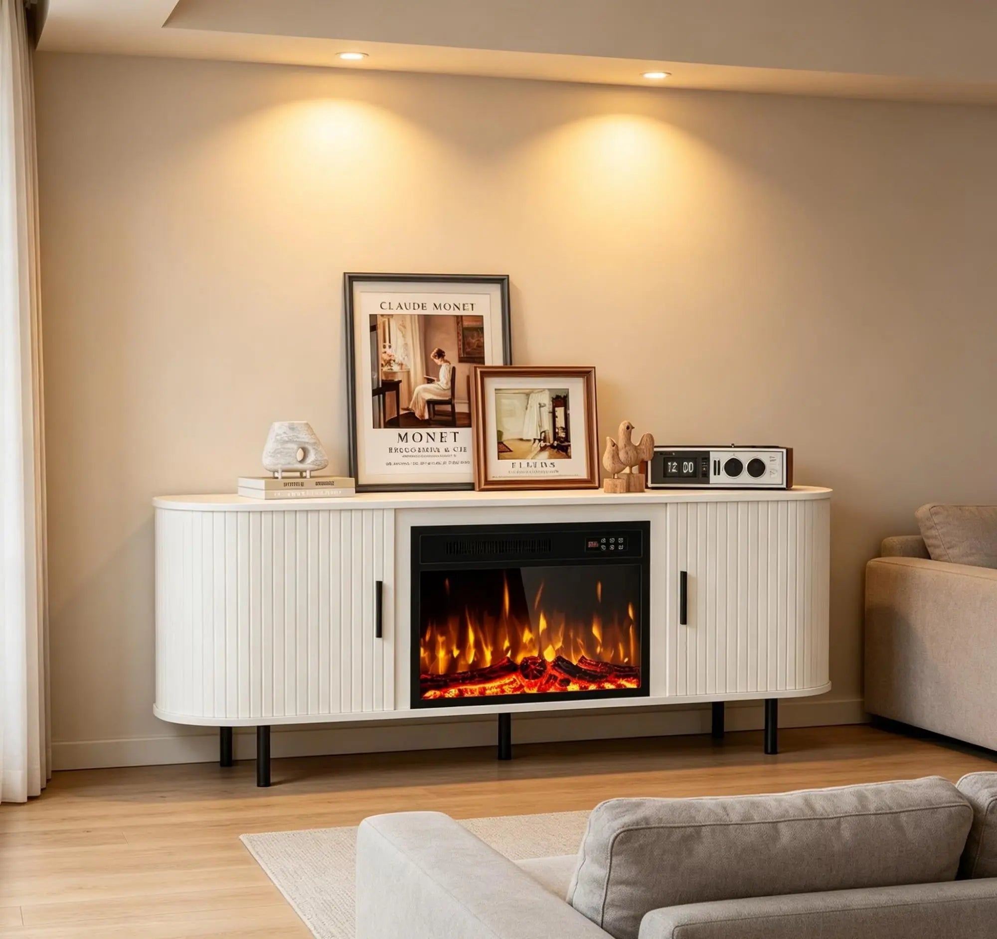 65" White Wood Fireplace TV Stand With Fireplace Homeroots Living Room