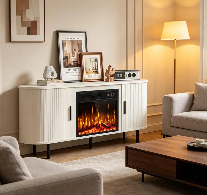 65" White Wood Fireplace TV Stand With Fireplace Homeroots Living Room