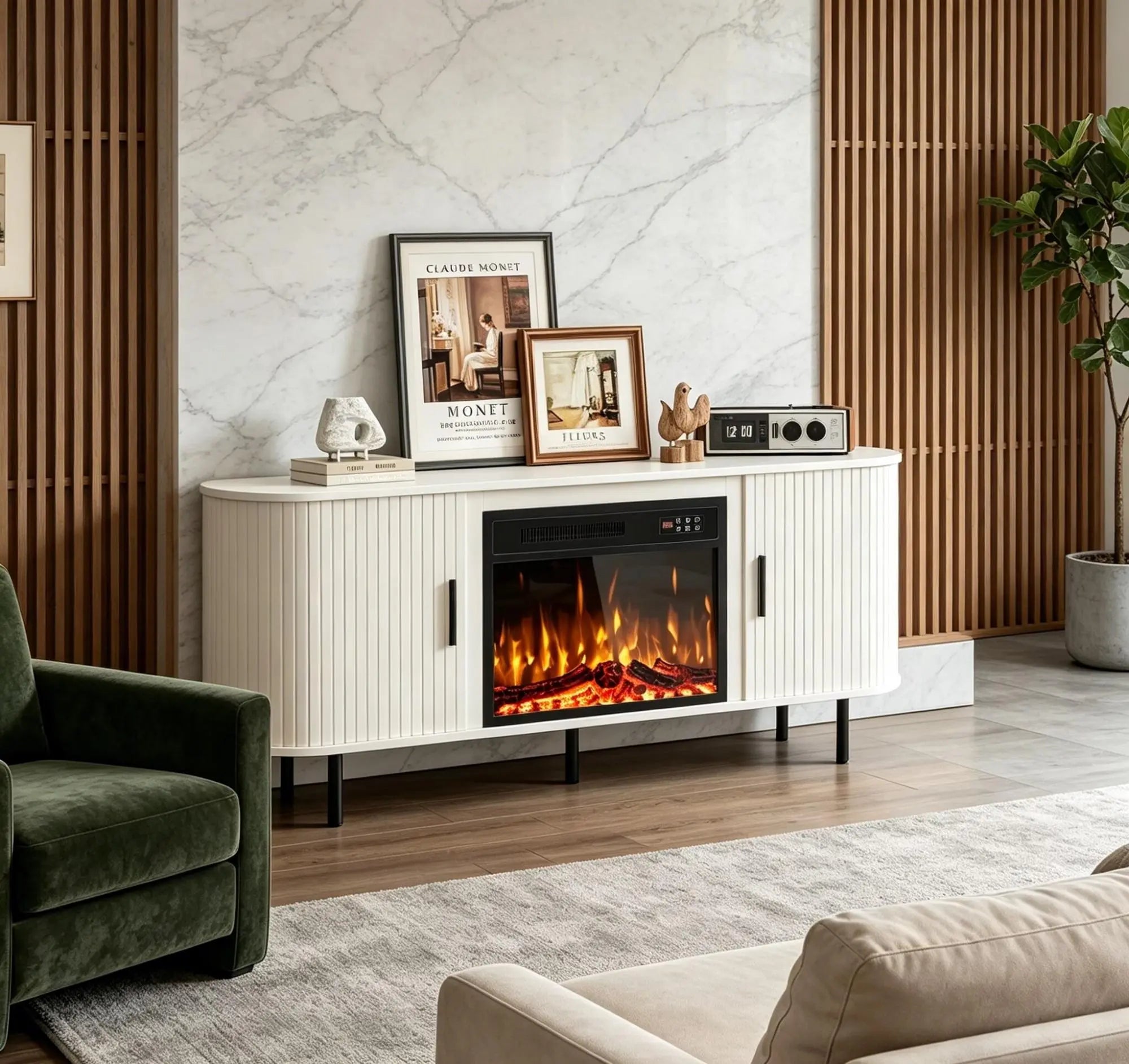 65" White Wood Fireplace TV Stand With Fireplace Homeroots Living Room