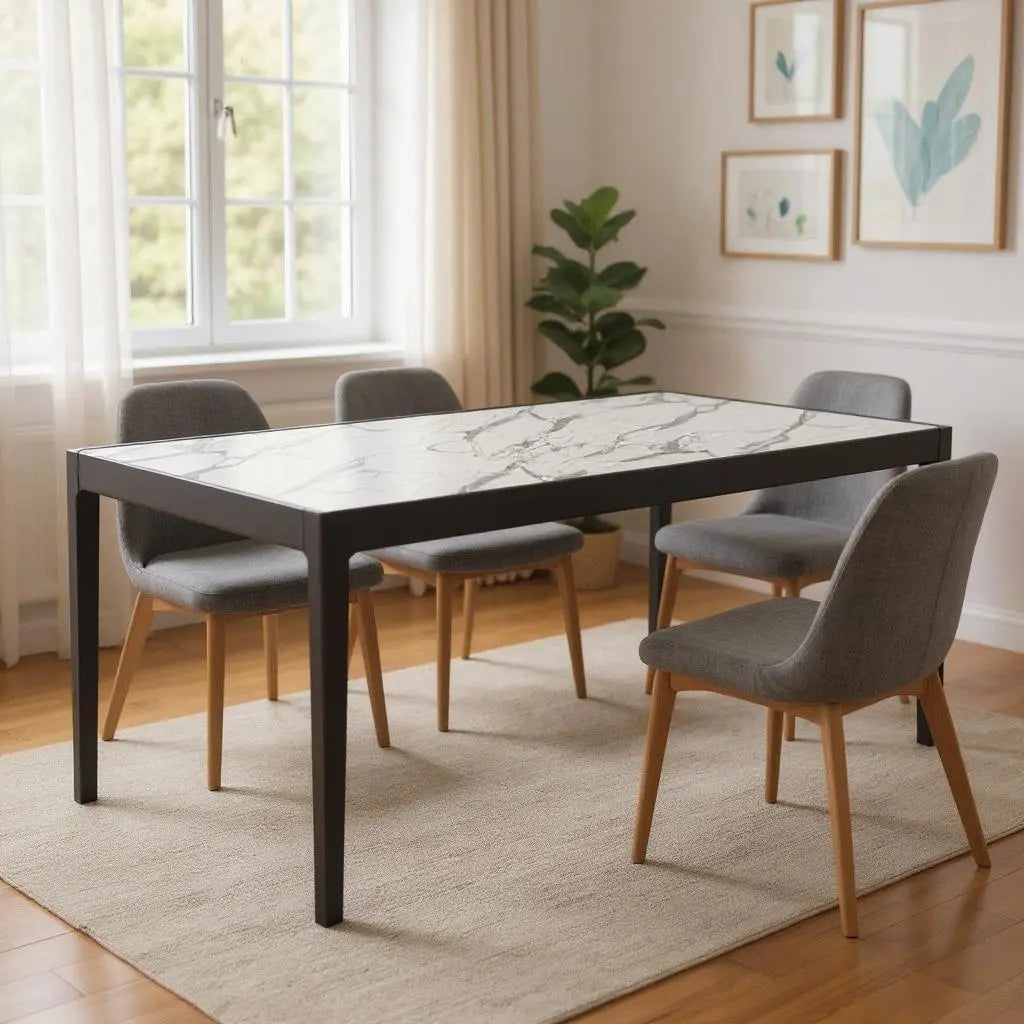 65" White and Black Faux Marble and Solid Wood Dining Table Homeroots Kitchen & Dining