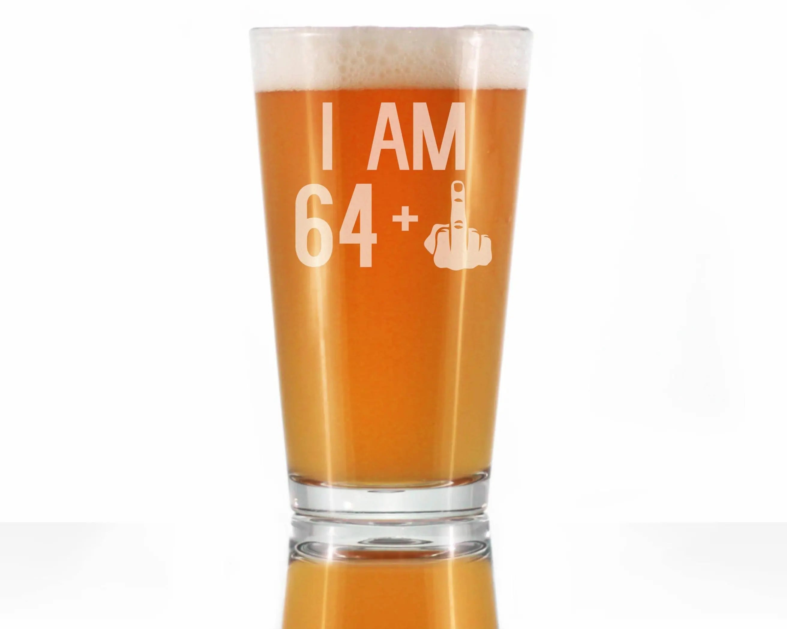 65th Birthday Gifts - 64 Middle Finger Pint Glass for Beer Bevvee