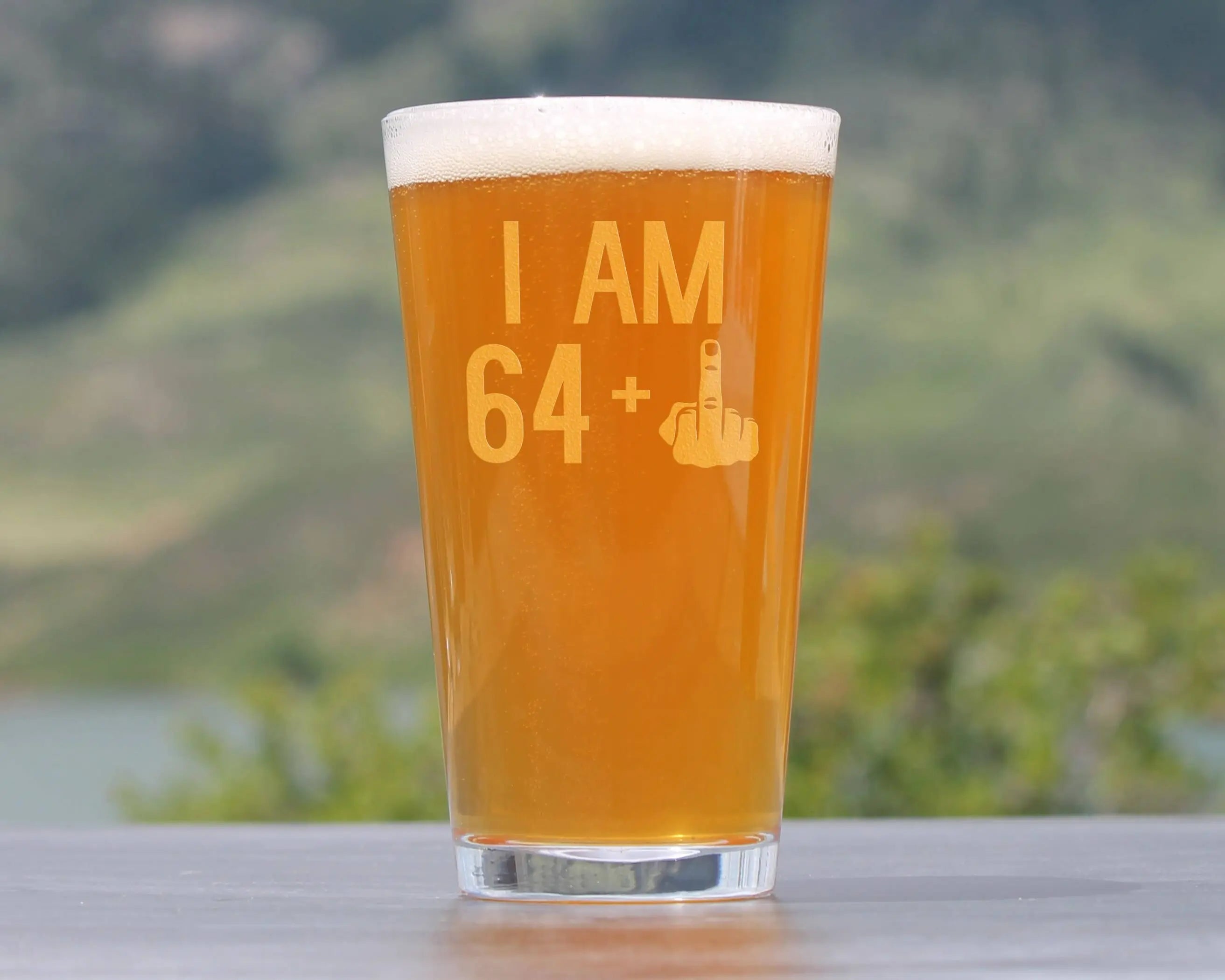 65th Birthday Gifts - 64 Middle Finger Pint Glass for Beer Bevvee
