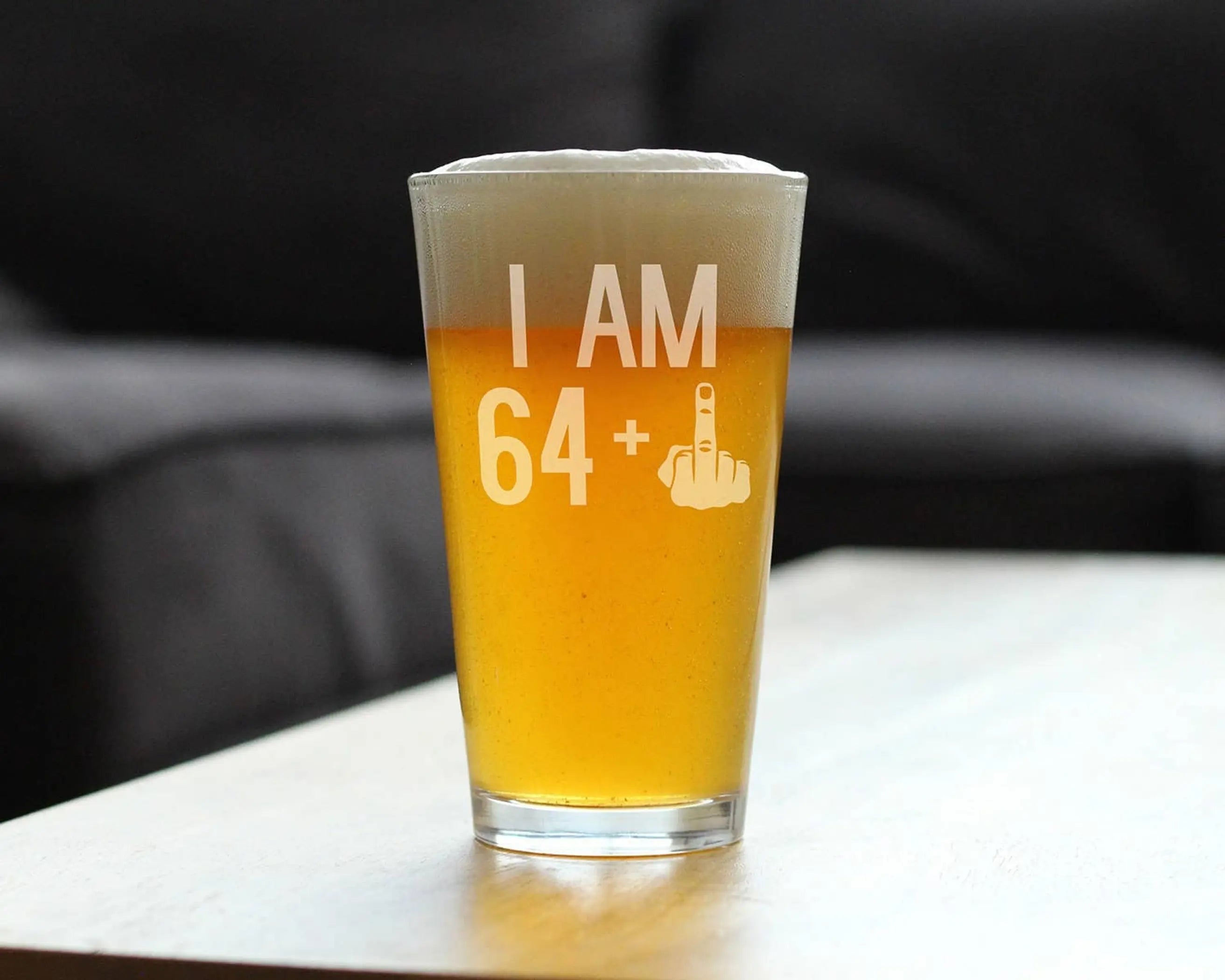 65th Birthday Gifts - 64 Middle Finger Pint Glass for Beer Bevvee