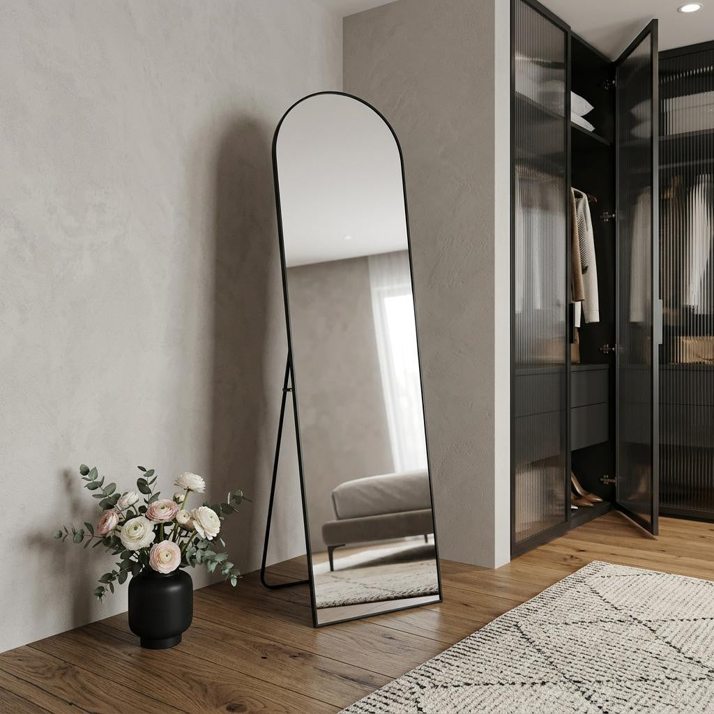 66" Black Aluminum Arch Freestanding And Wall Mounted Framed Full Length Mirror Homeroots Bed & Bath