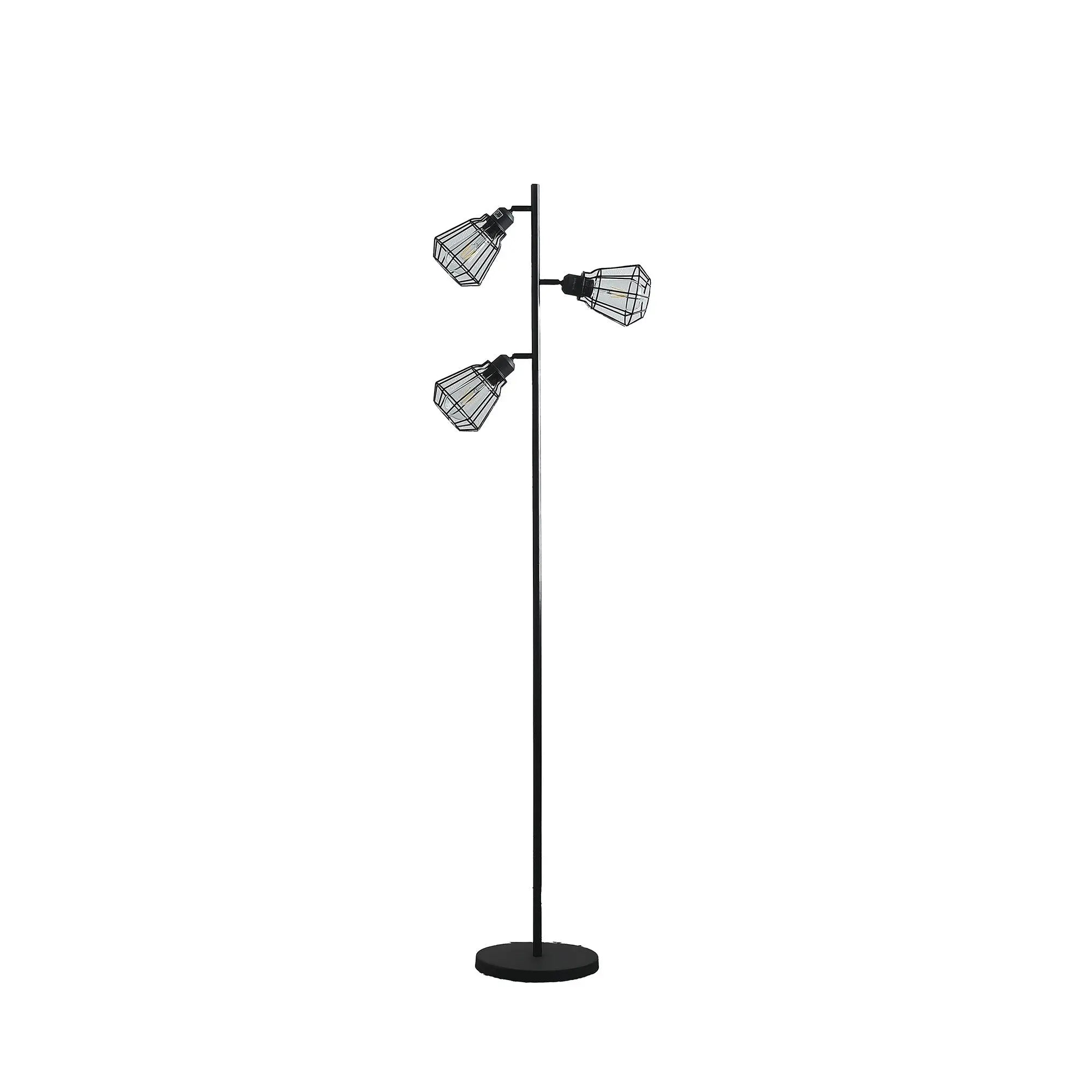66" Black Metal Three Light Tree Floor Lamp With Black Metal Cage Shade Homeroots Lighting