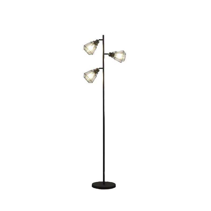 66" Black Metal Three Light Tree Floor Lamp With Black Metal Cage Shade Homeroots Lighting