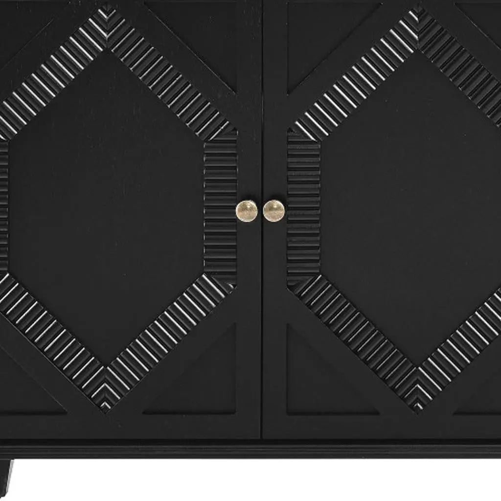 66" Black Wood Carved Geometric Accent Cabinet With Four Doors Homeroots Kitchen & Dining