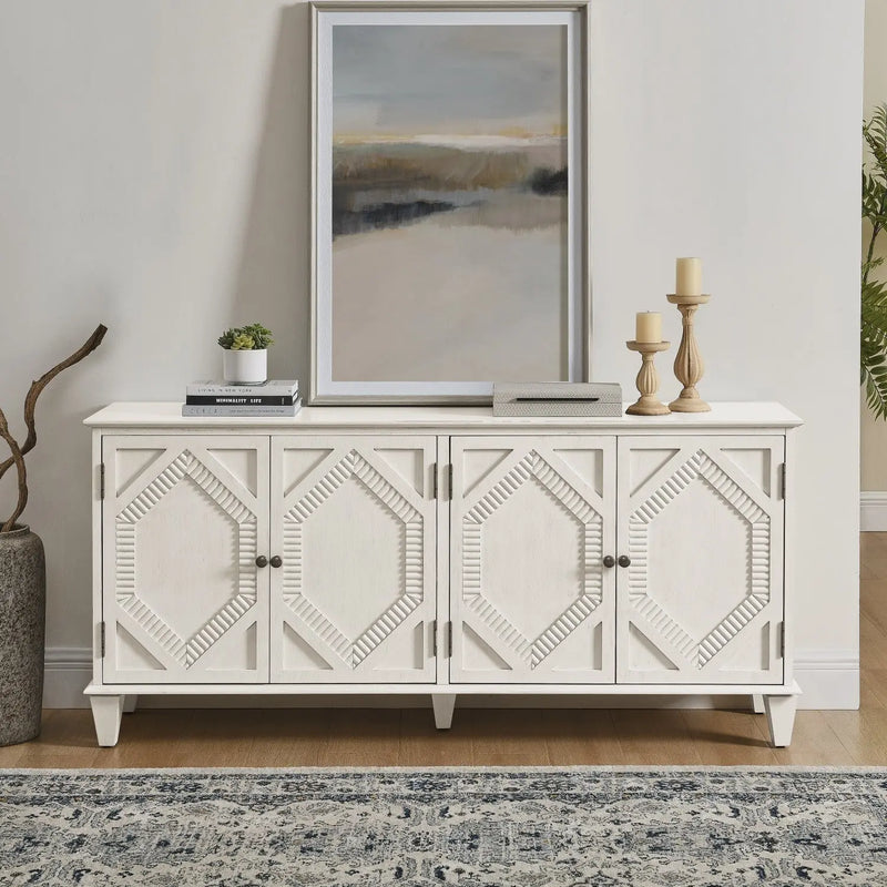 66" Black Wood Carved Geometric Accent Cabinet With Four Doors Homeroots Kitchen & Dining