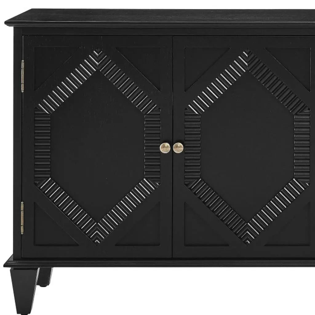 66" Black Wood Carved Geometric Accent Cabinet With Four Doors Homeroots Kitchen & Dining