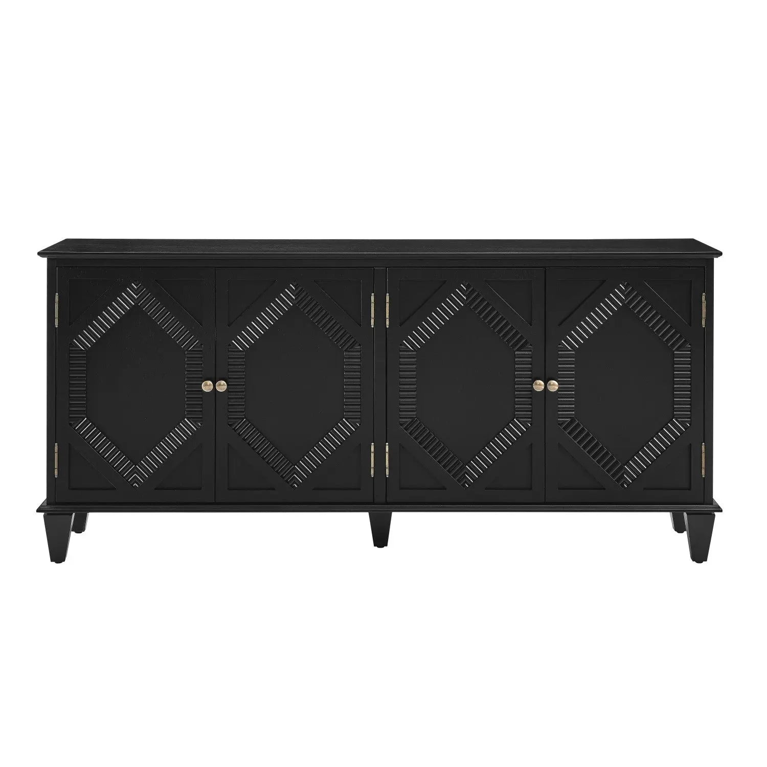66" Black Wood Carved Geometric Accent Cabinet With Four Doors Homeroots Kitchen & Dining