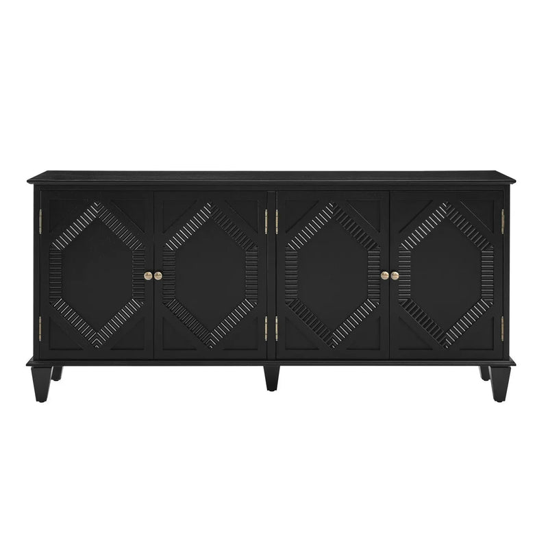 66" Black Wood Carved Geometric Accent Cabinet With Four Doors Homeroots Kitchen & Dining