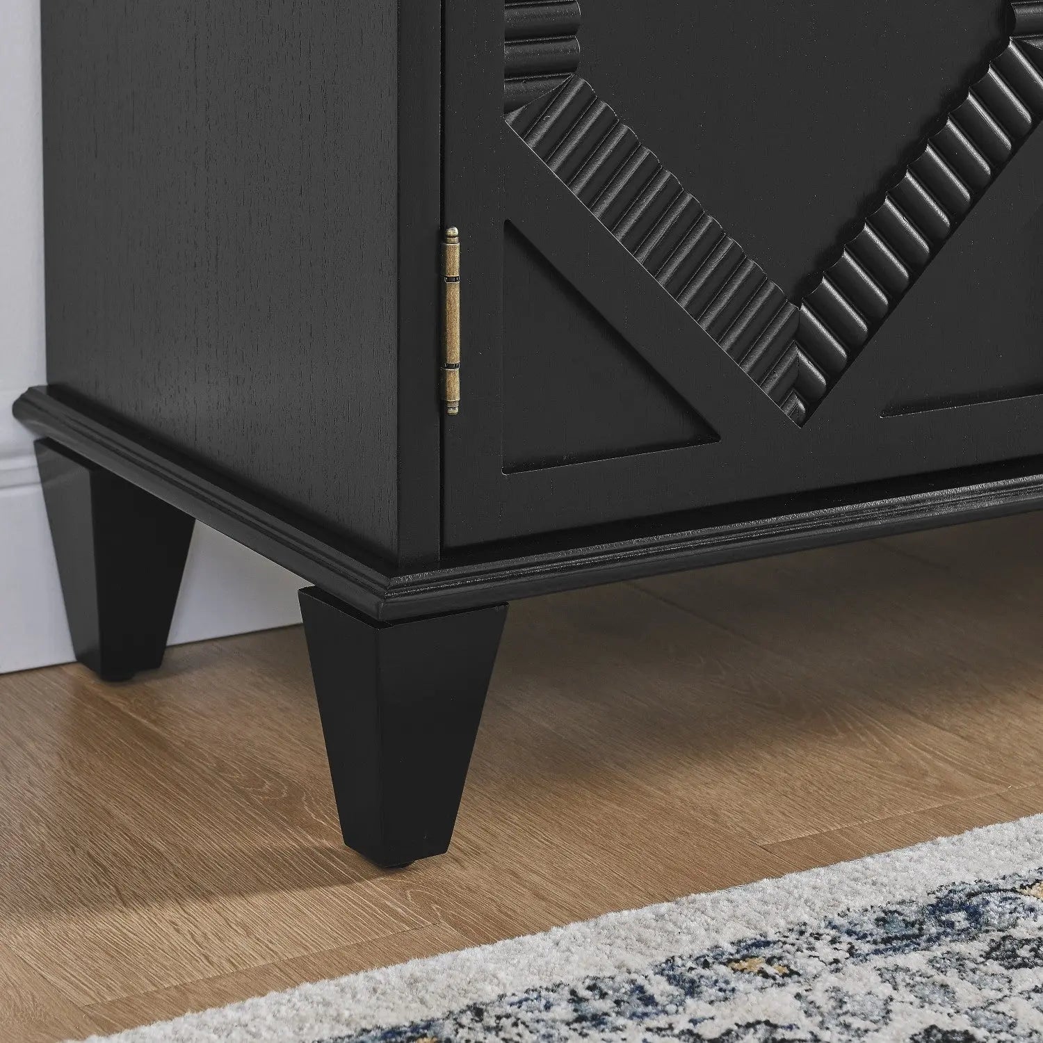 66" Black Wood Carved Geometric Accent Cabinet With Four Doors Homeroots Kitchen & Dining