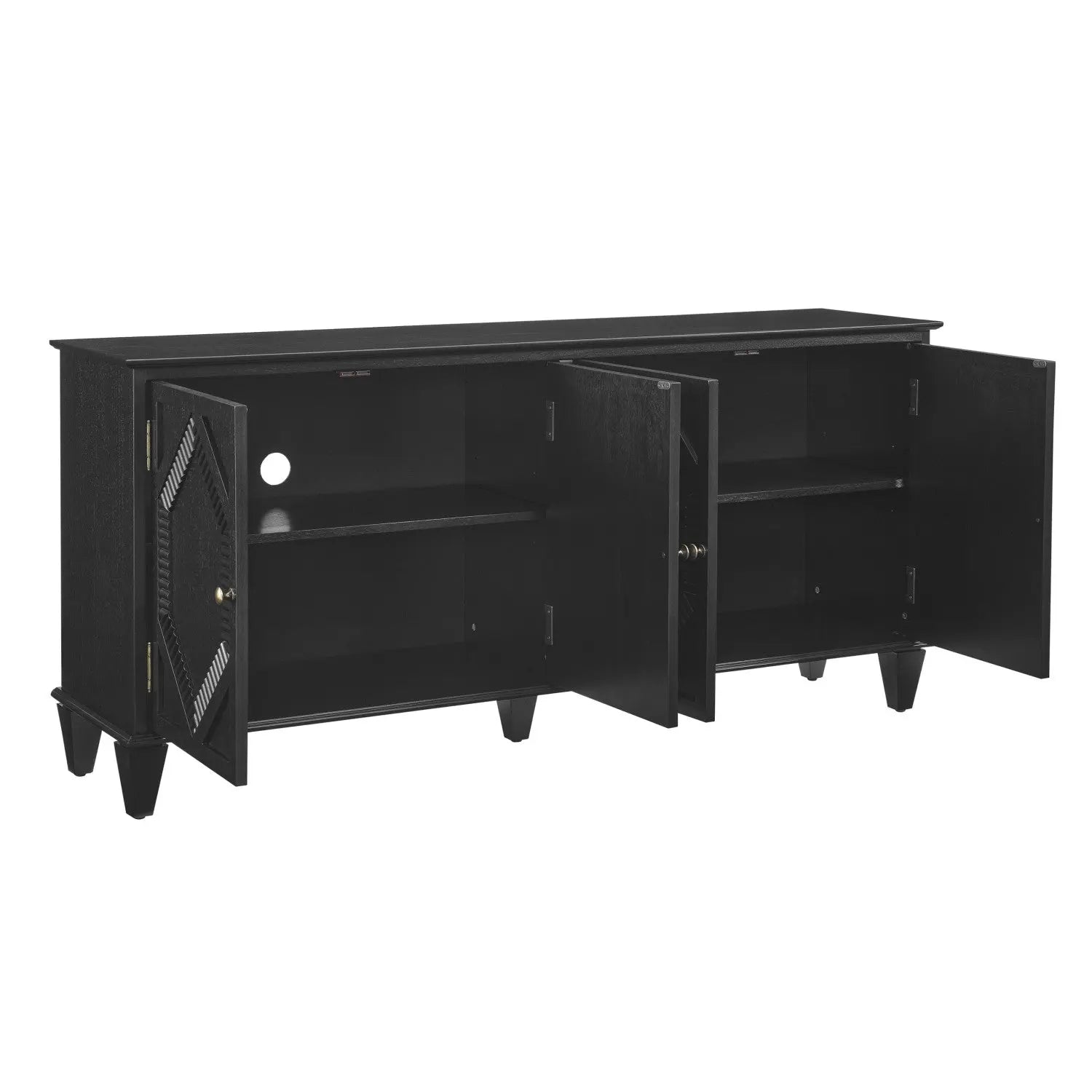 66" Black Wood Carved Geometric Accent Cabinet With Four Doors Homeroots Kitchen & Dining