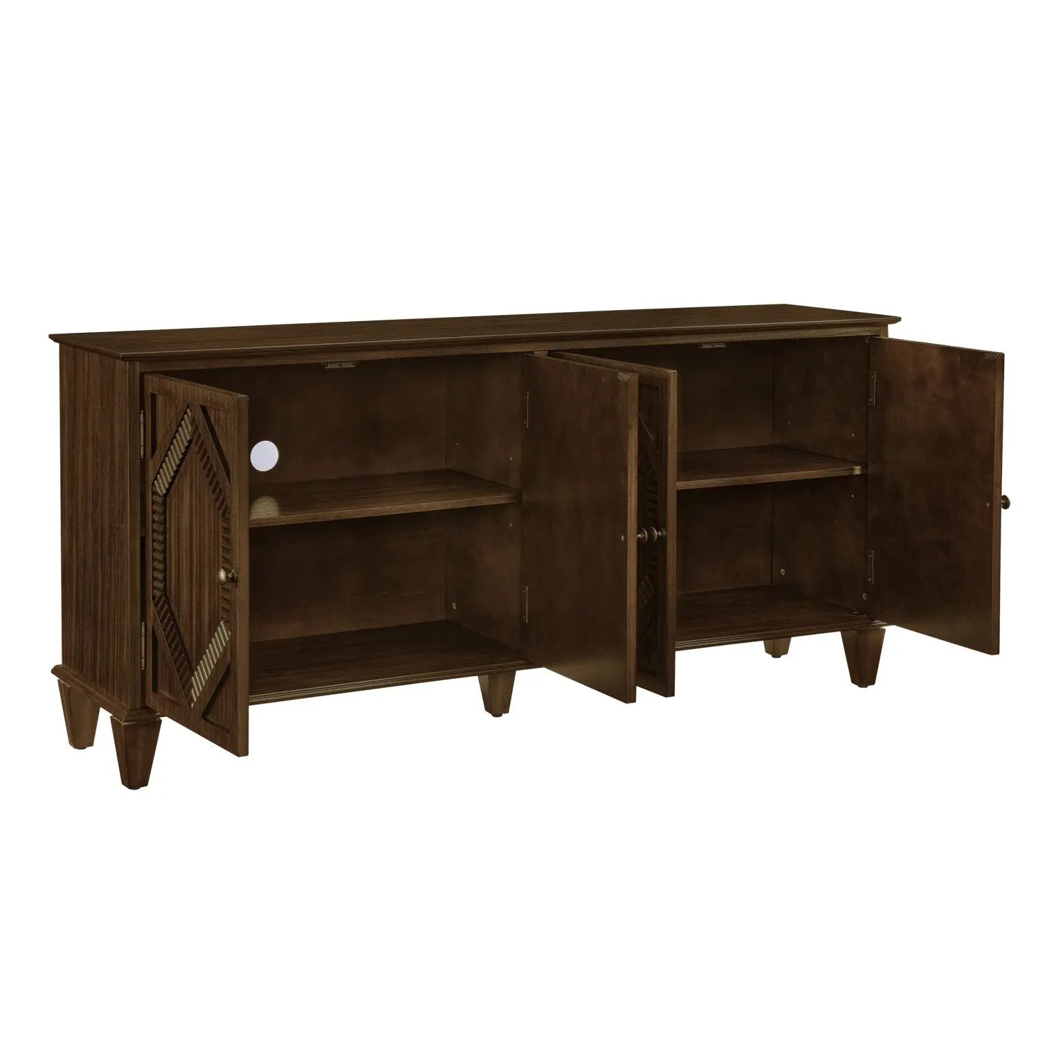 66" Brown Wood Carved Geometric Accent Cabinet With Four Doors Homeroots Kitchen & Dining