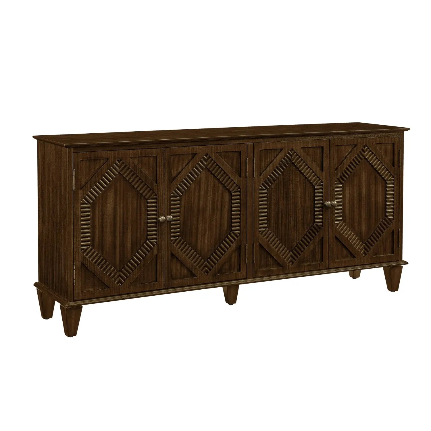 66" Brown Wood Carved Geometric Accent Cabinet With Four Doors Homeroots Kitchen & Dining