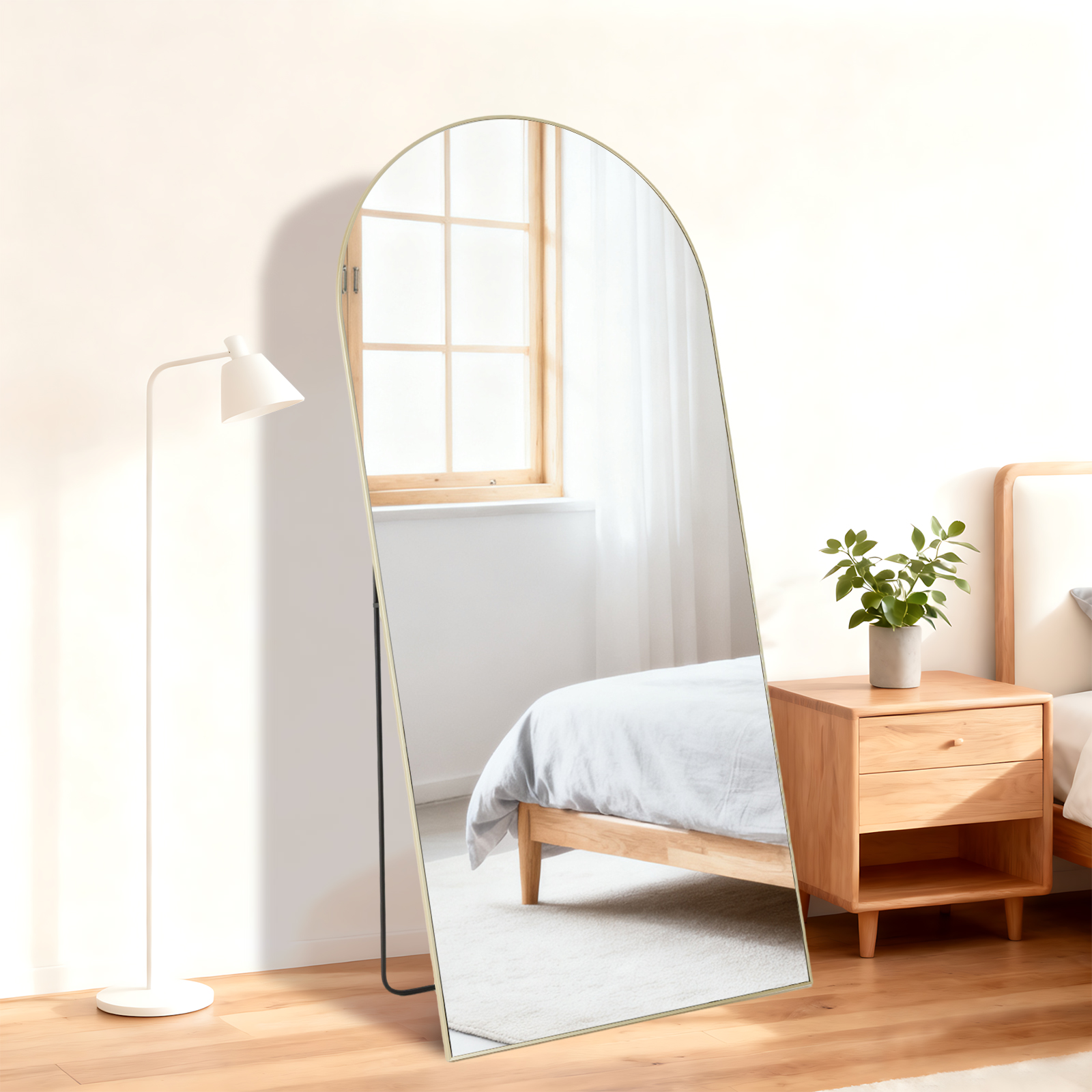 66" Gold Aluminum Arch Wall Mounted And Freestanding Framed Full Length Mirror Homeroots Bed & Bath