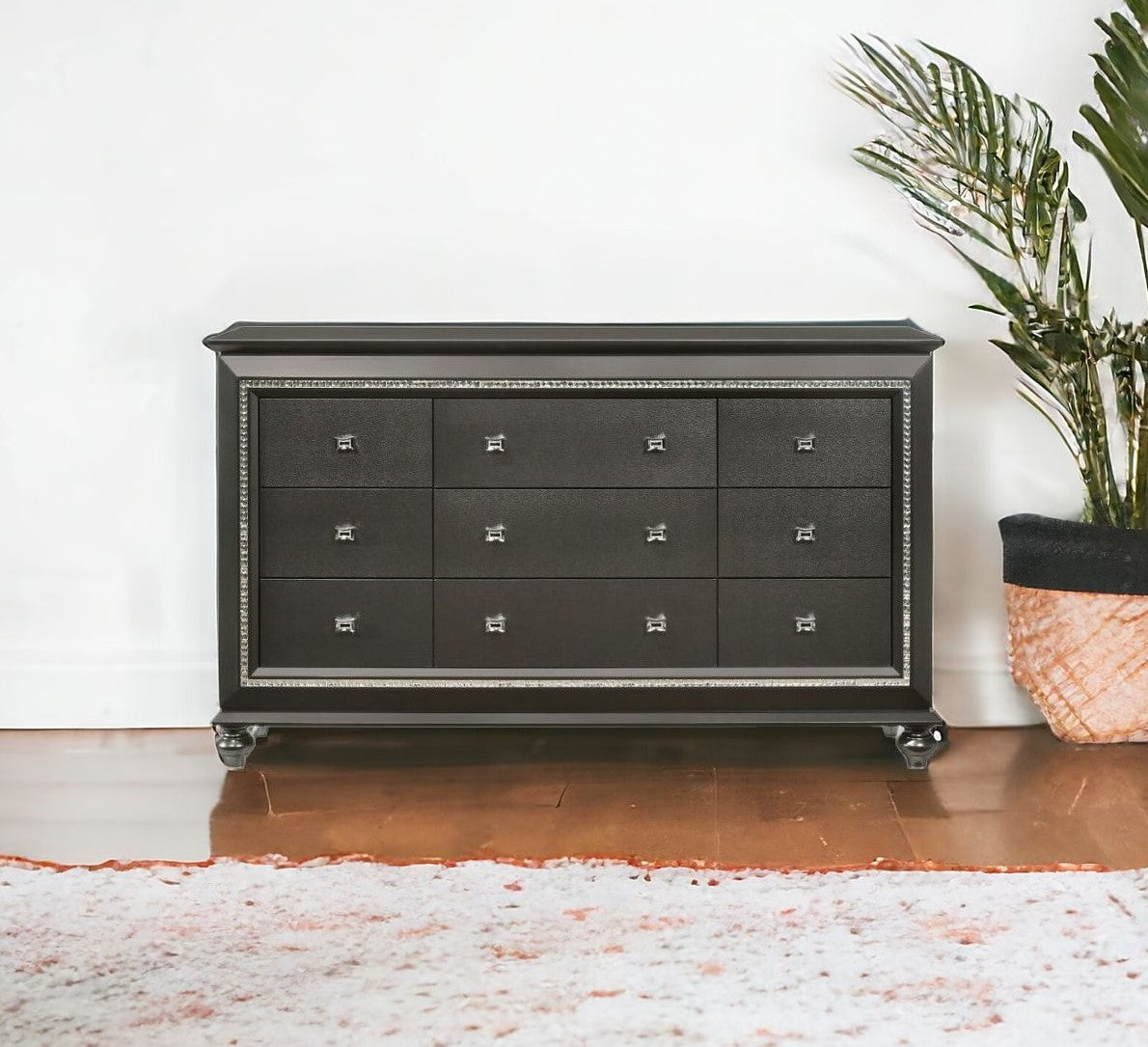 66" Gray Solid and Manufactured Wood Nine Drawer Triple Dresser - GreatEagleInc