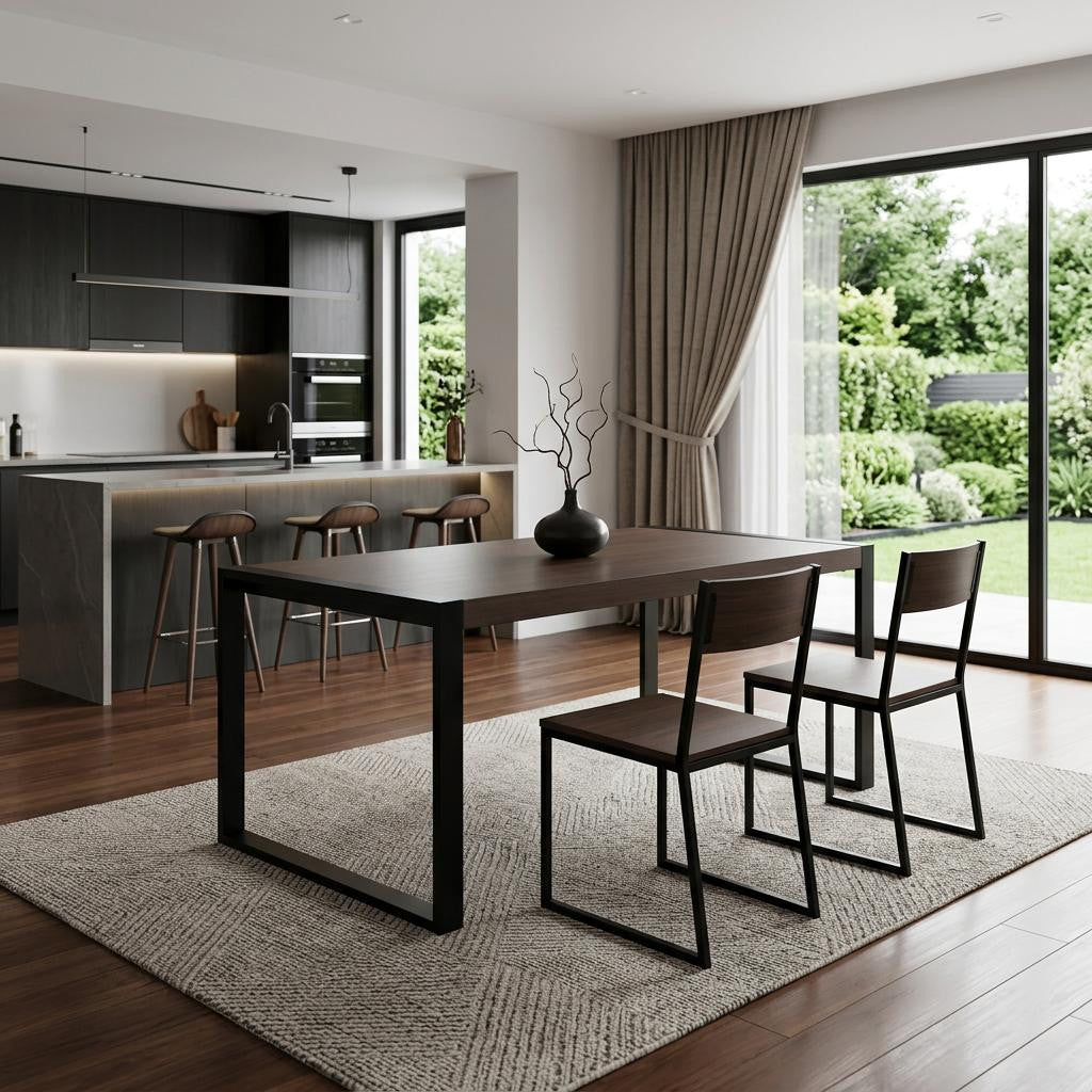 66" Gray and Black Solid Wood and Iron Frame Base Dining Table Homeroots Kitchen & Dining