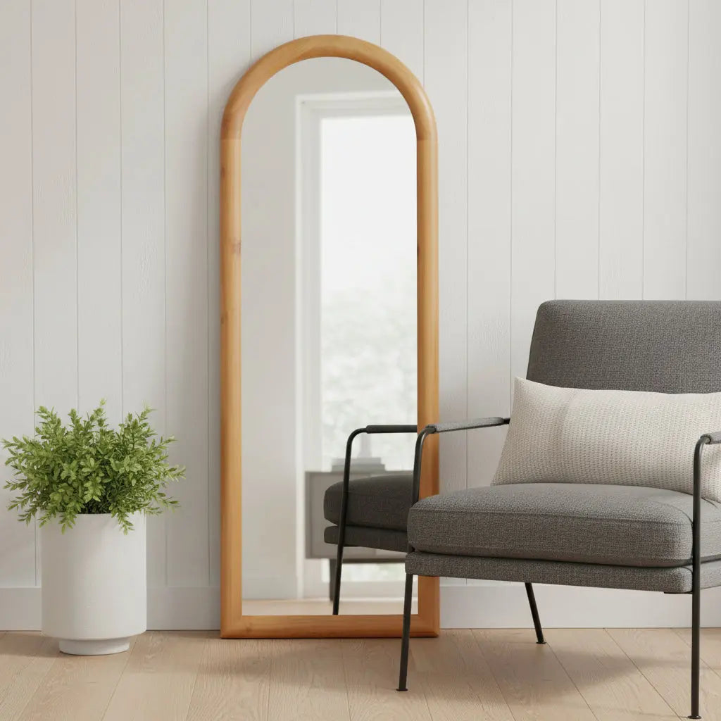 66" Natural Solid Wood Arch Framed Full Length Mirror Homeroots Bed & Bath