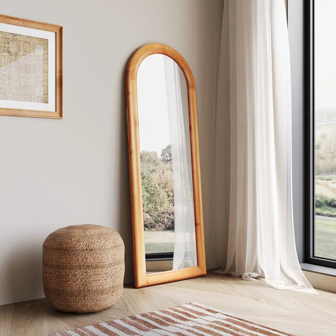 66" Natural Solid Wood Arch Framed Full Length Mirror Homeroots Bed & Bath