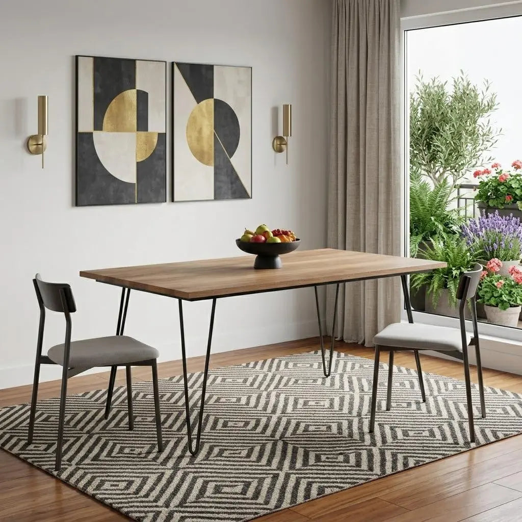 66" Natural and Black Solid Wood and Iron Dining Table Homeroots Kitchen & Dining