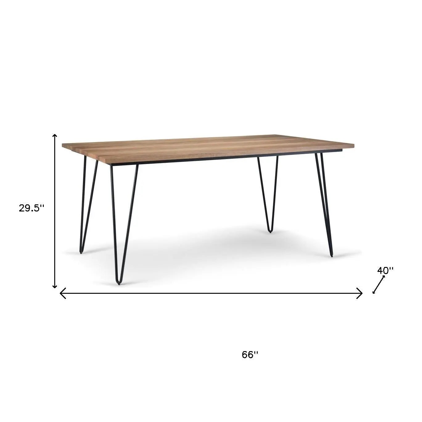 66" Natural and Black Solid Wood and Iron Dining Table Homeroots Kitchen & Dining