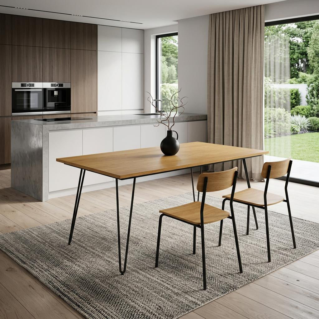 66" Oak and Black Wood and Iron Dining Table Homeroots Kitchen & Dining