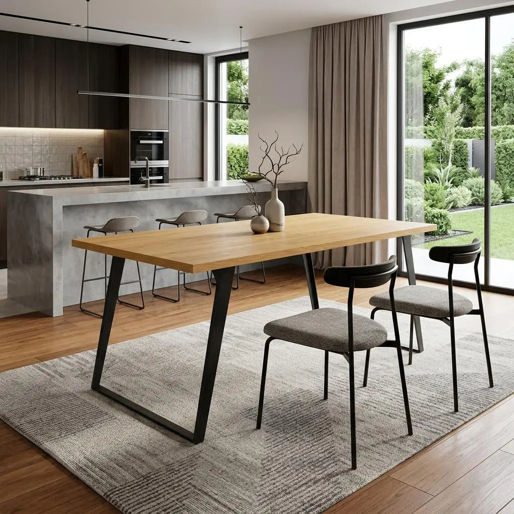 66" Oak and Gray Wood and Iron Frame Base Dining Table Homeroots Kitchen & Dining