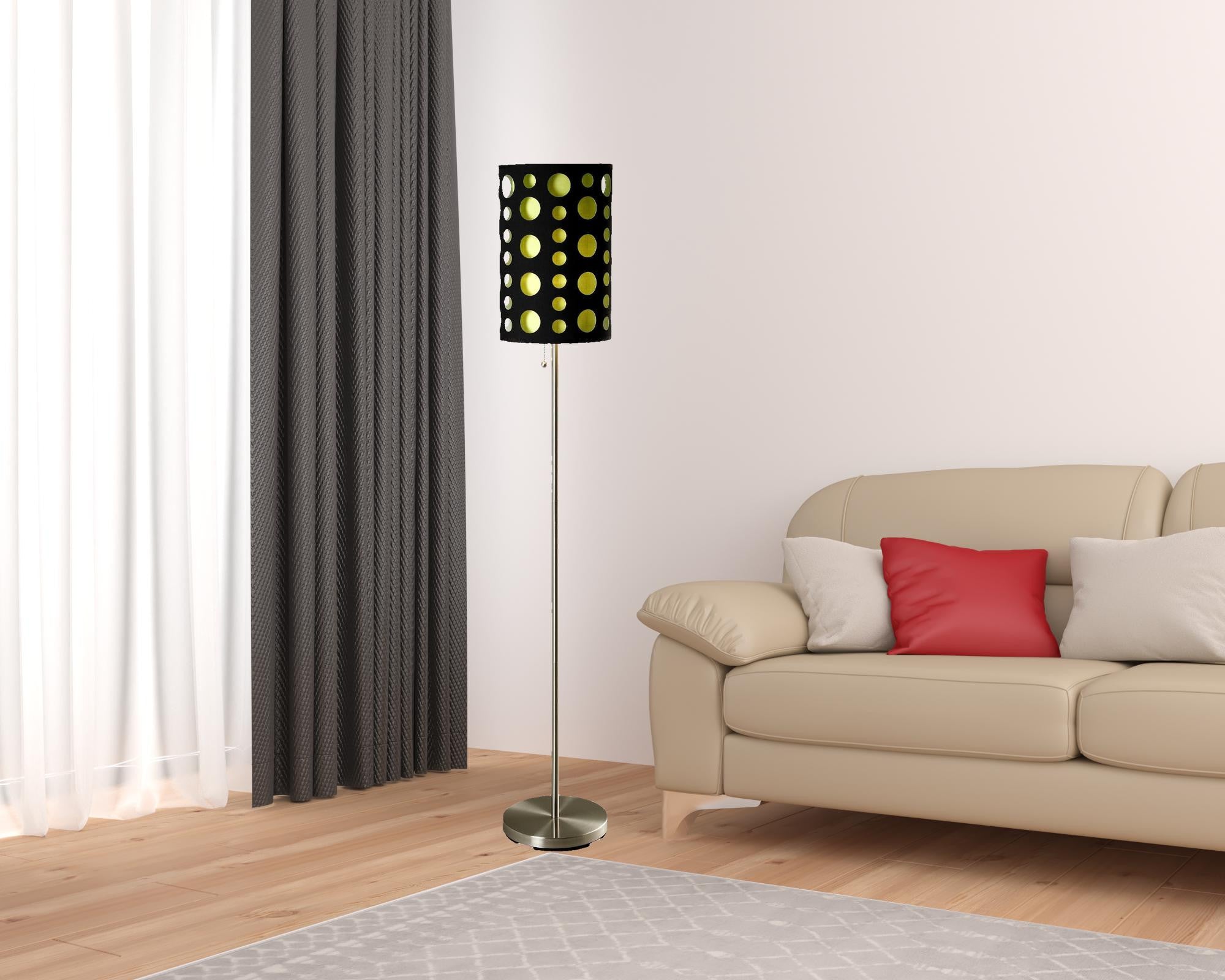 66" Steel Novelty Floor Lamp With Black And Green Drum Shade - GreatEagleInc