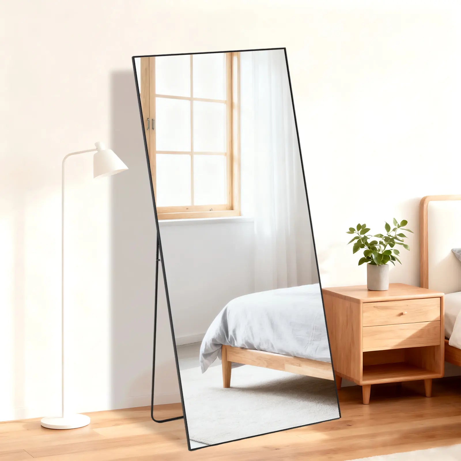 67" Black Aluminum Freestanding And Wall Mounted Framed Full Length Mirror Homeroots Bed & Bath