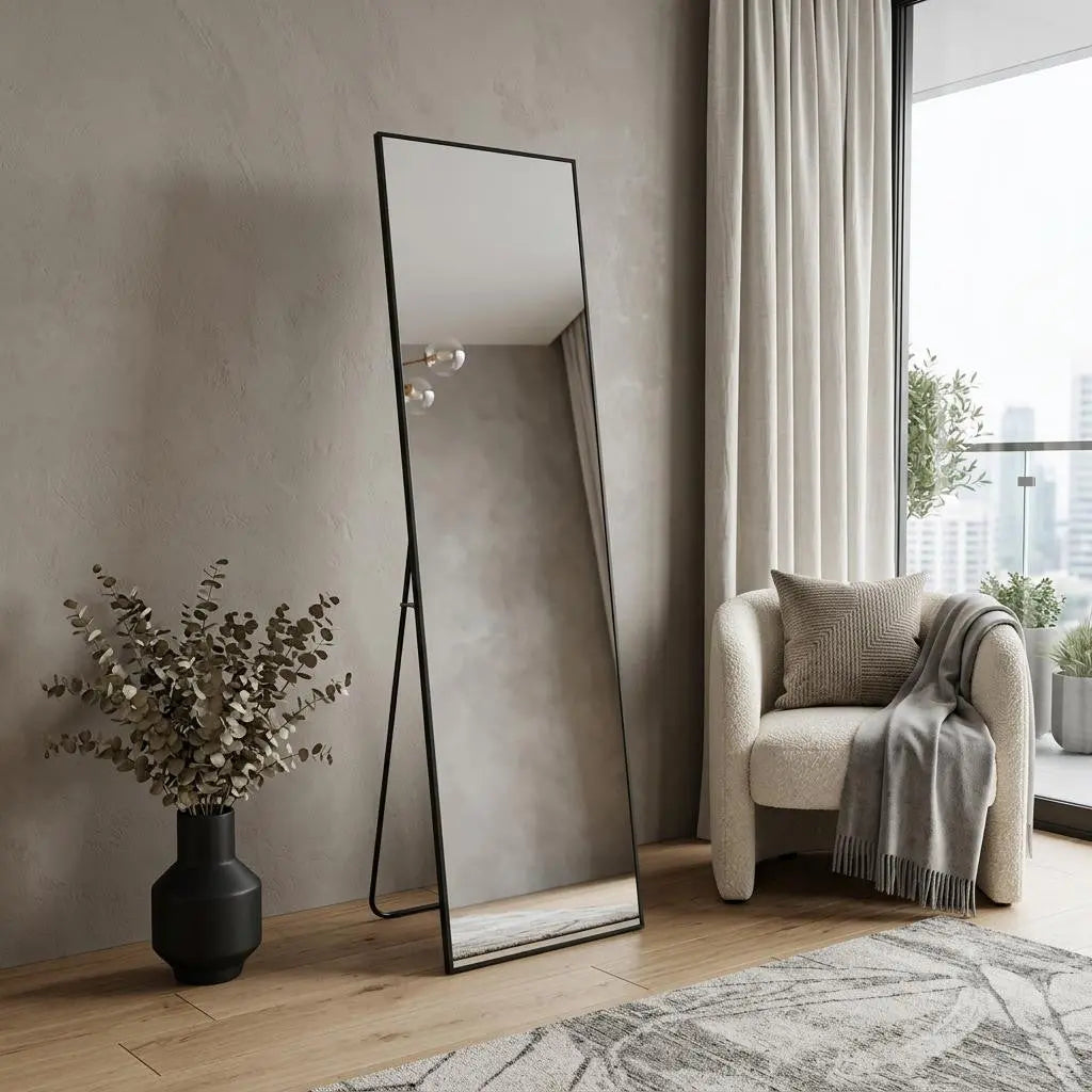 67" Black Aluminum Freestanding And Wall Mounted Framed Full Length Mirror Homeroots Bed & Bath