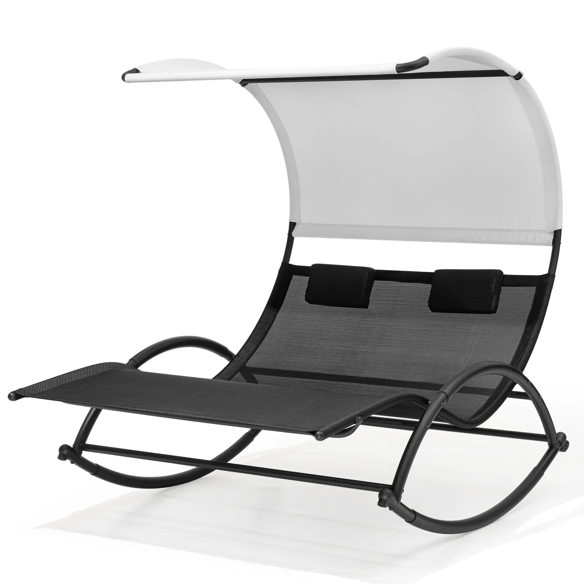 67" Black Aluminum Six Position Adjustable Outdoor Chaise Lounge With Canopy Homeroots Outdoor