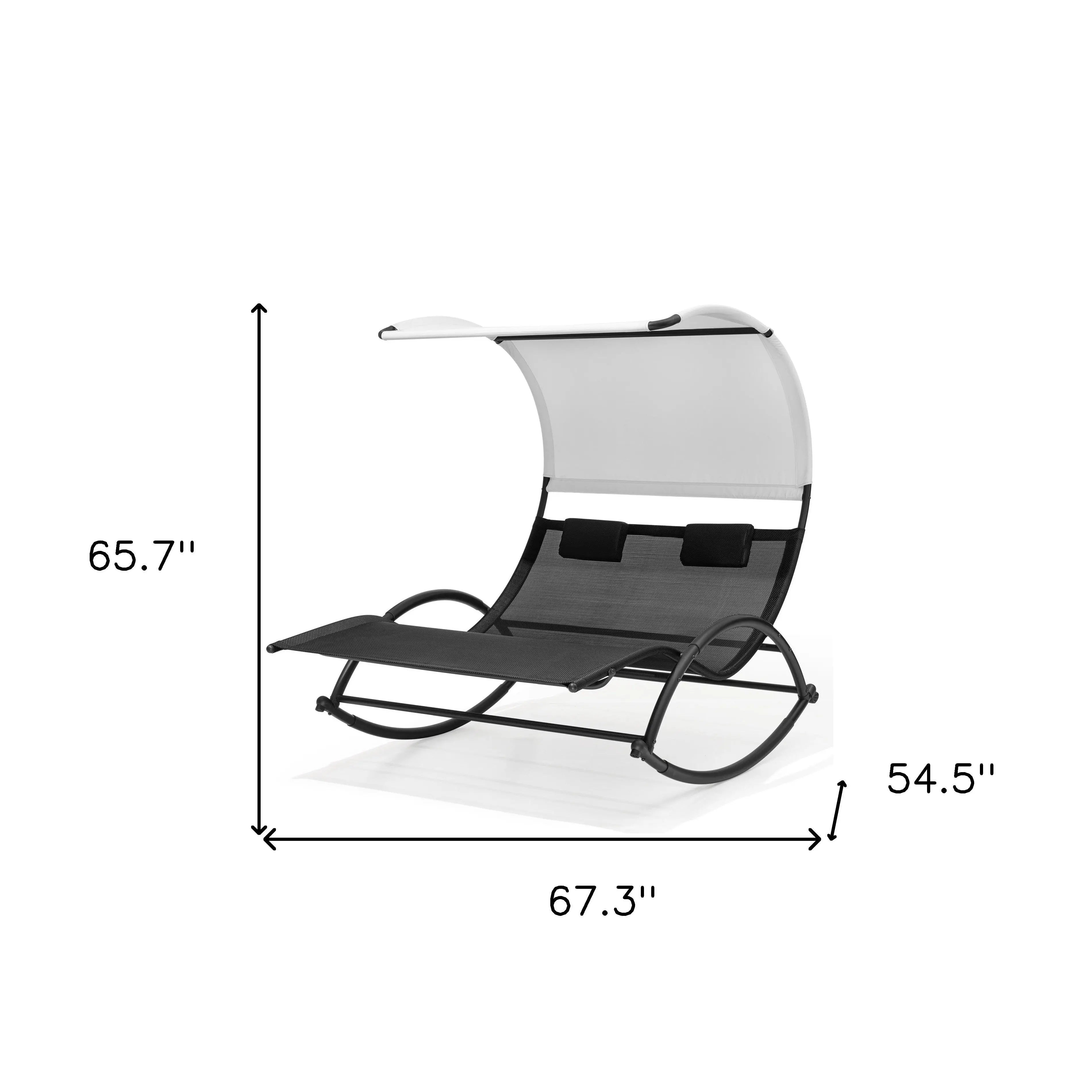 67" Black Aluminum Six Position Adjustable Outdoor Chaise Lounge With Canopy Homeroots Outdoor