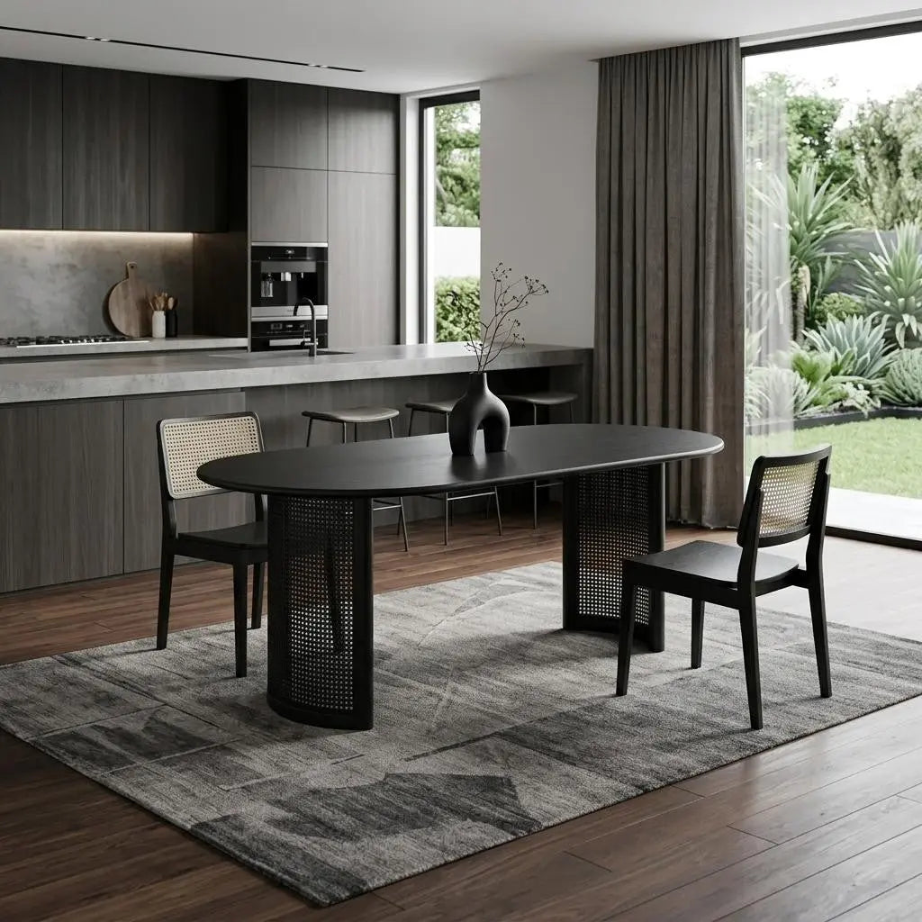 67" Black Wood Double Pedestal Base Oval Dining Table Homeroots Kitchen & Dining