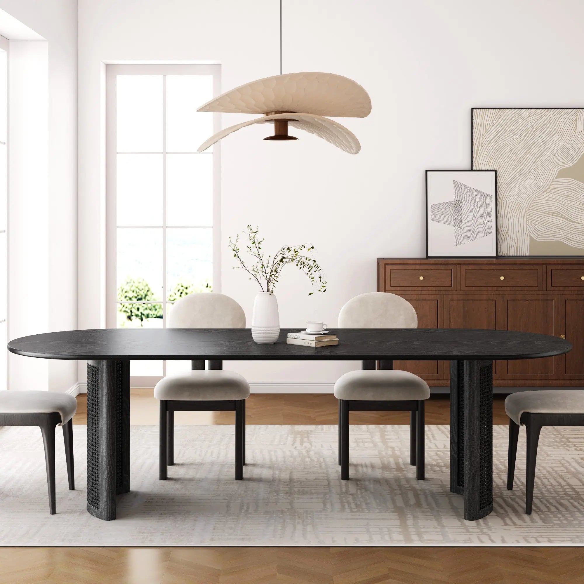 67" Black Wood Double Pedestal Base Oval Dining Table Homeroots Kitchen & Dining